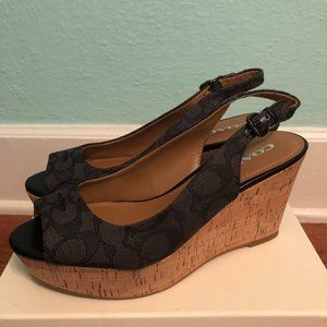 8 Coach Black Signature Jacquard Wedges